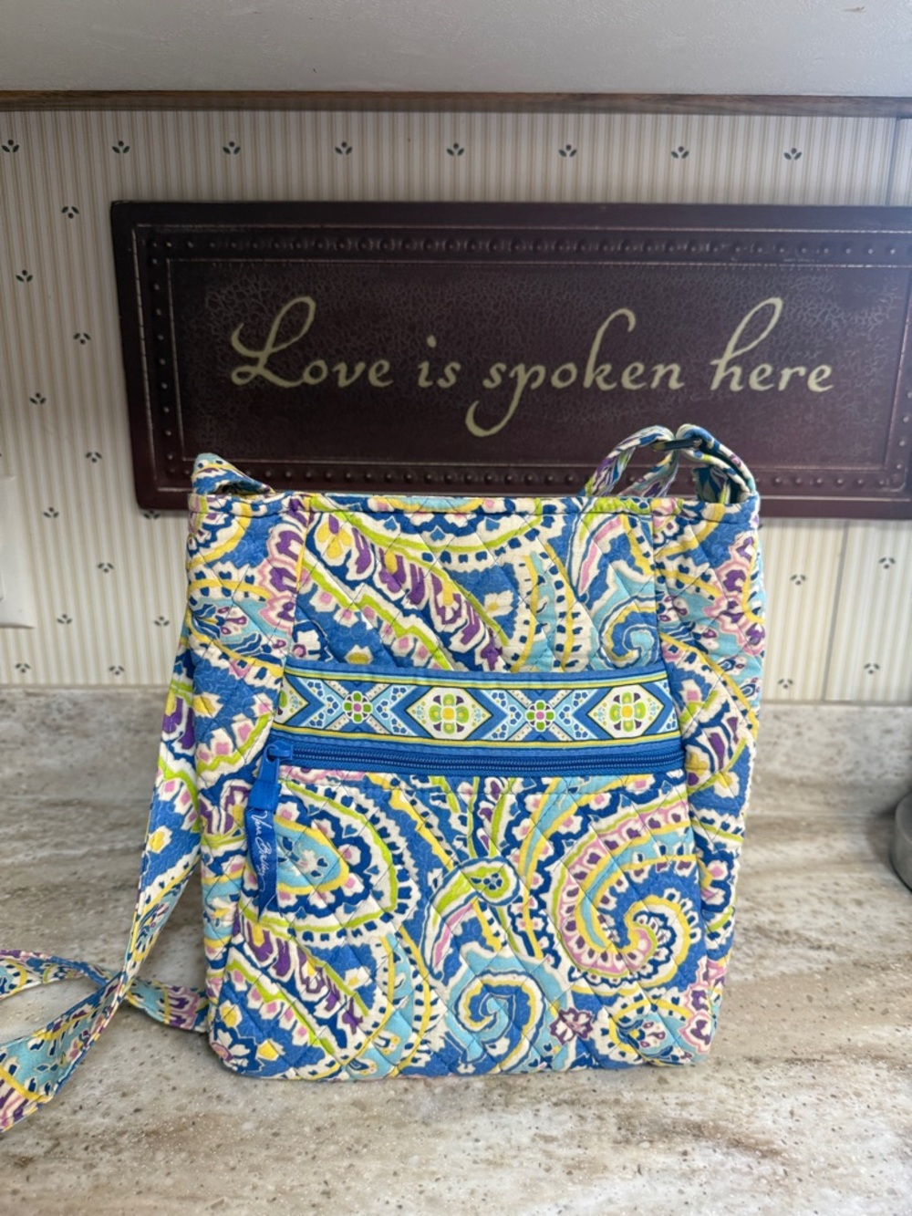 Vera Bradley Blue Multi Paisley Quilted Crossbody Bag